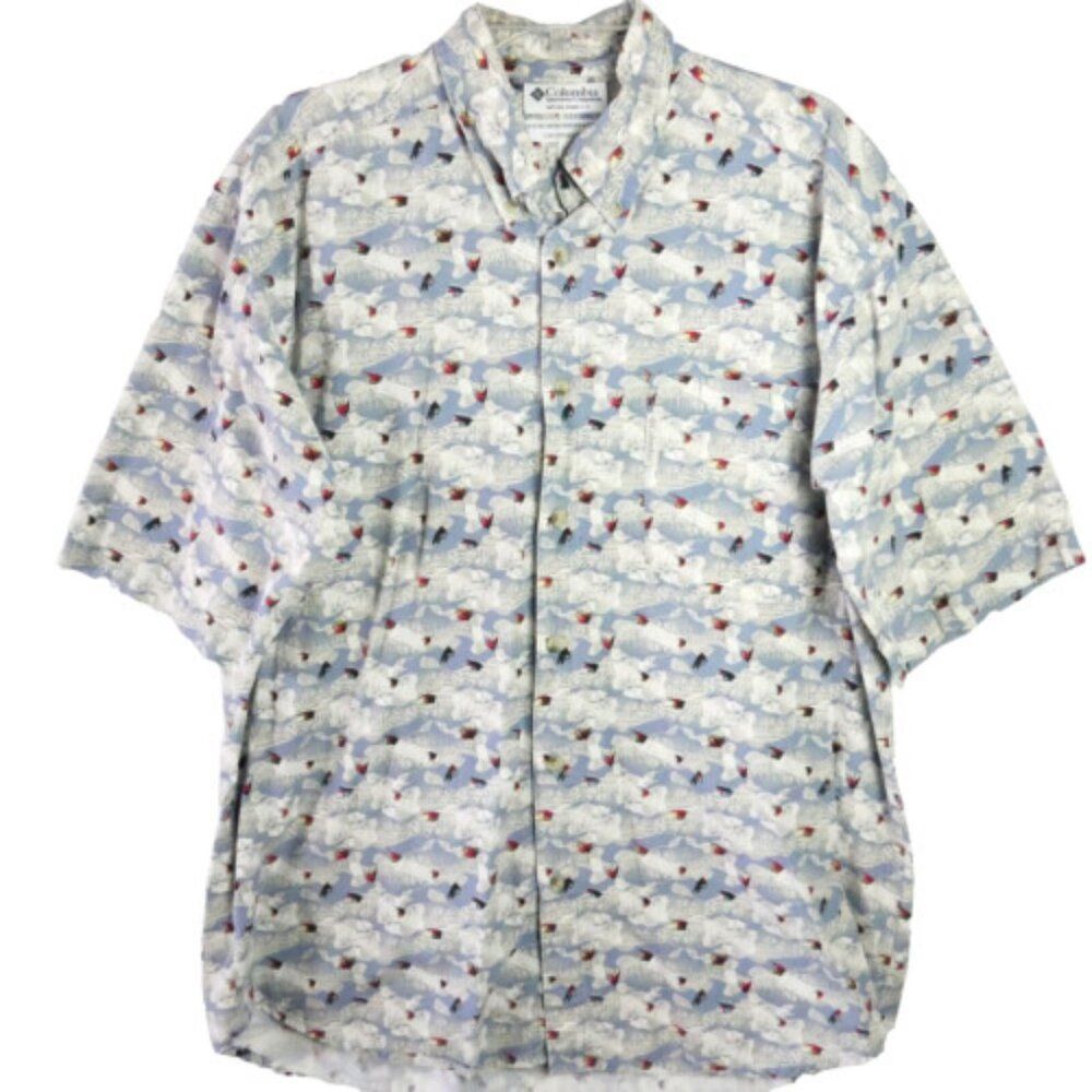 Columbia Sportwear Mens Size L Shirt Fly Fishing Lure Short Sleeve Button Up